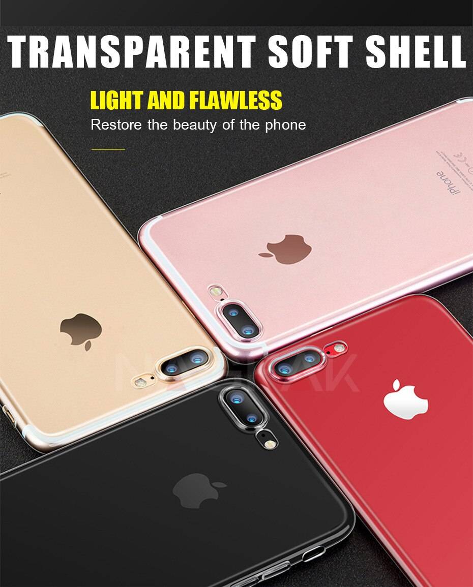NAGFAK Ultra Thin Transparent Case For iPhone 8 7 Plus 6 6S Plus Cases Soft TPU Cover For iPhone 6 6S 7 8 Plus Phone Case Capa