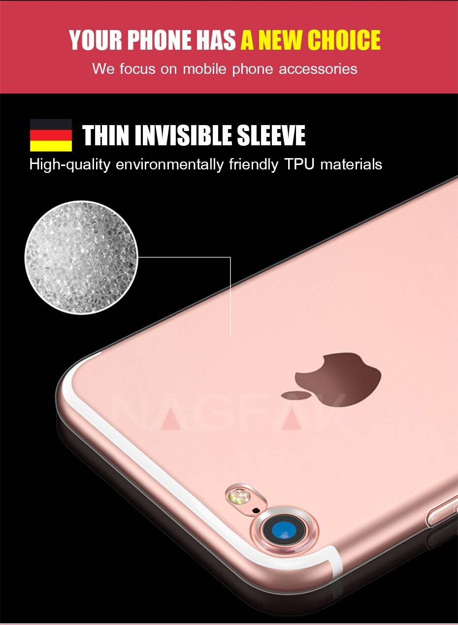 NAGFAK Ultra Thin Transparent Case For iPhone 8 7 Plus 6 6S Plus Cases Soft TPU Cover For iPhone 6 6S 7 8 Plus Phone Case Capa