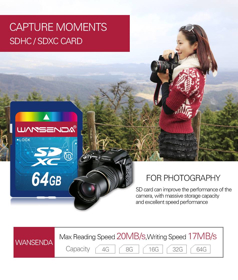 Hot sale Wansenda Full size SD card 64GB 32GB 16GB SDHC Card SD Card flash Memory Card 8GB 4GB universal for digital camera