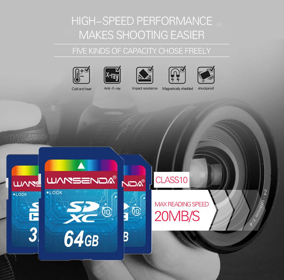 Hot sale Wansenda Full size SD card 64GB 32GB 16GB SDHC Card SD Card flash Memory Card 8GB 4GB universal for digital camera