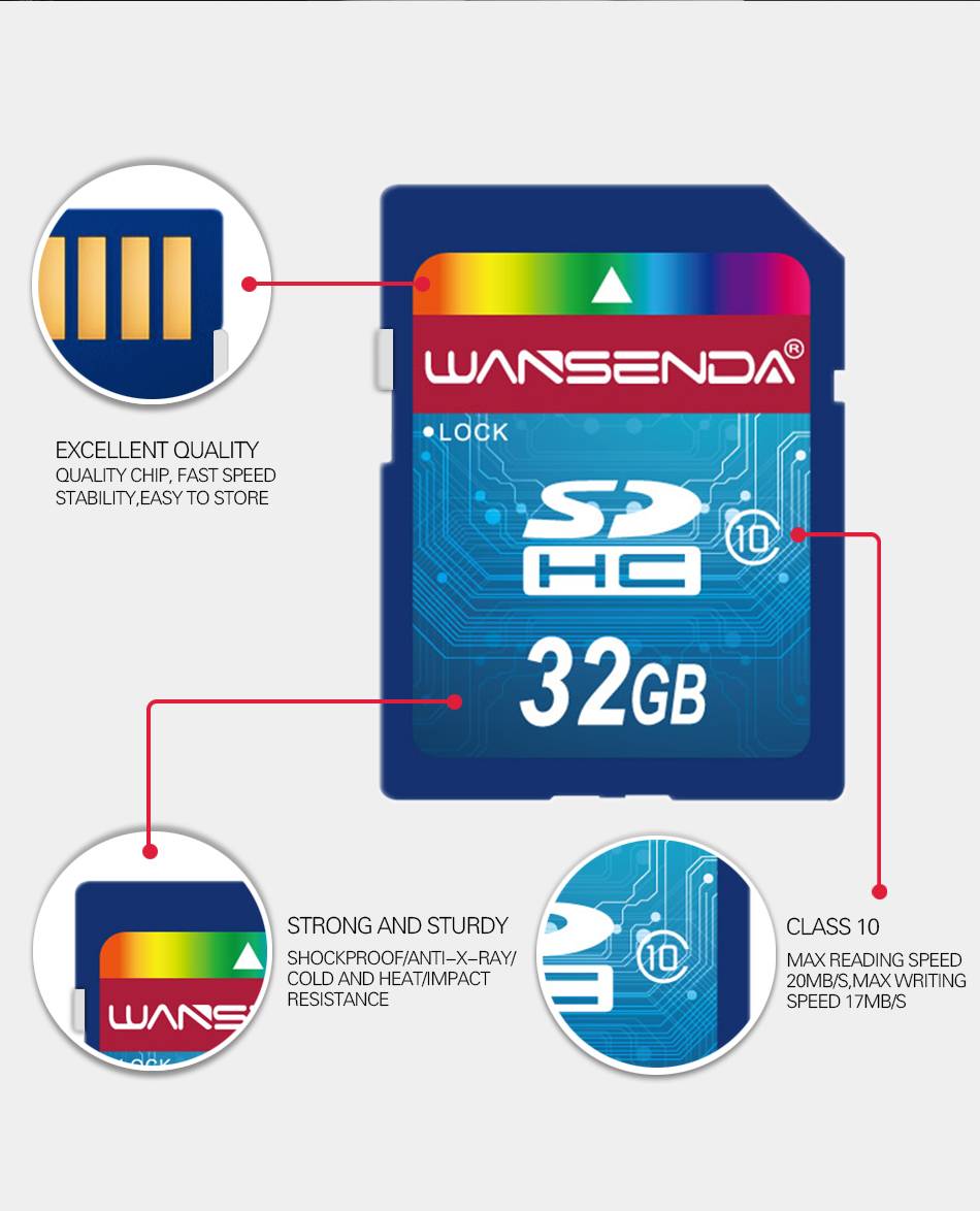 Hot sale Wansenda Full size SD card 64GB 32GB 16GB SDHC Card SD Card flash Memory Card 8GB 4GB universal for digital camera